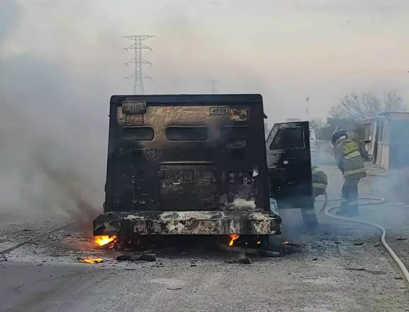 Se incendia camión blindado en Nuevo Laredo